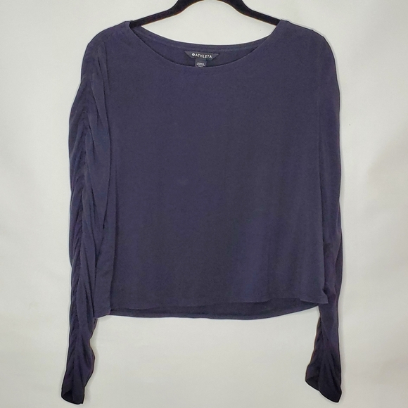 Athleta All Around Ruched Top Size L Soft Black Stretch Lightweight Pullover - Picture 11 of 12